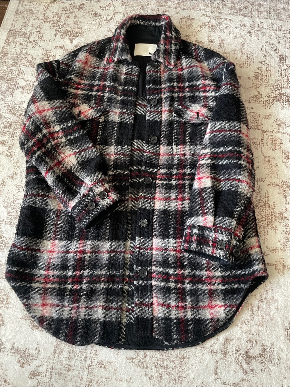 Aritzia Wilfred Free Ganna Plaid Button-Down Shirt Jacket wool blend | size M